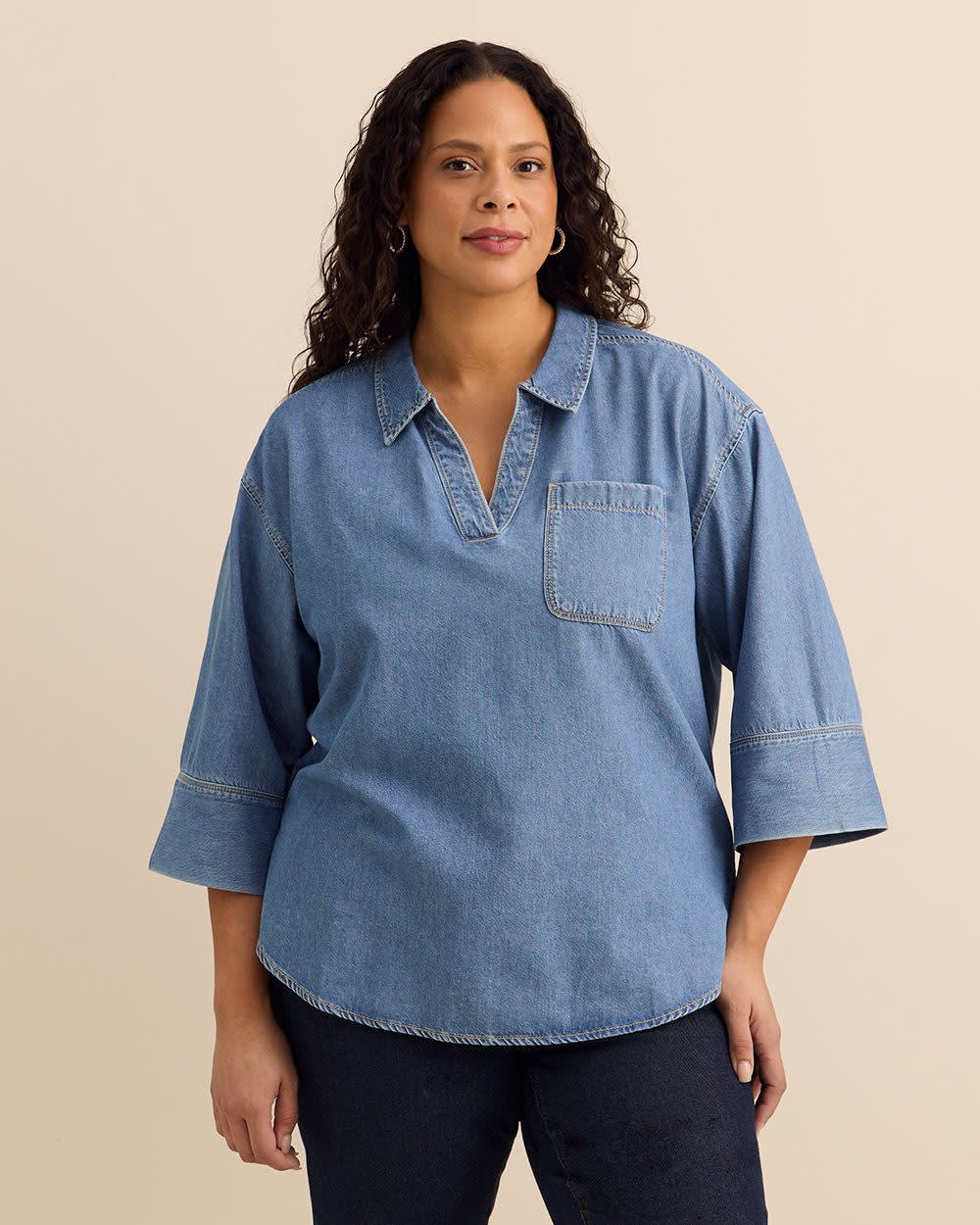 Blouse &agrave; enfiler en denim