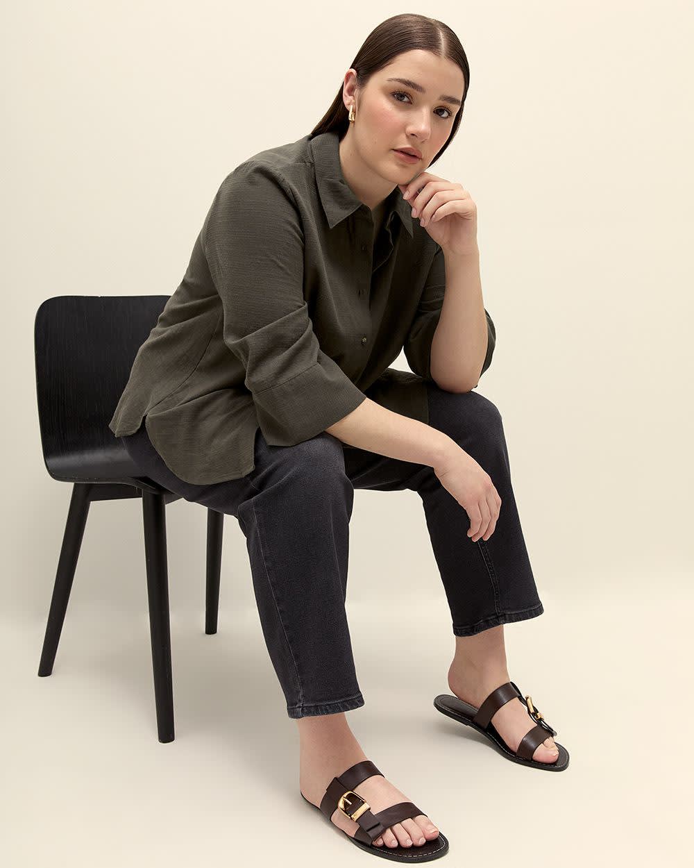 3/4-Sleeve Buttoned Down Shirt - Addition Elle