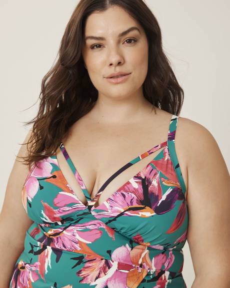 Printed Tankini Top with Criss-Cross Front Straps