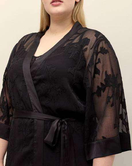 Peignoir noir avec détails en satin - Déesse Collection