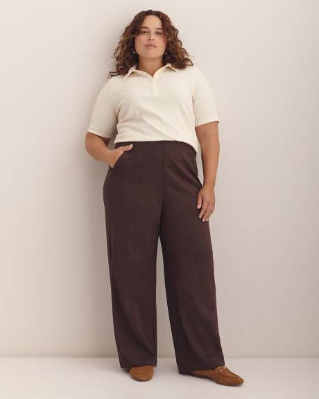 Ribbed Elbow-Sleeve Polo Knit Top Ribbed Elbow-Sleeve Polo Knit Top
