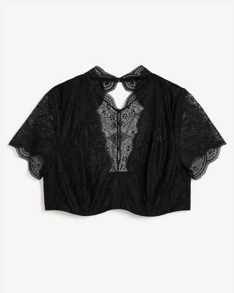 Sexy Black Lace Crop Top with Underwire Balconette Cups - Déesse Collection