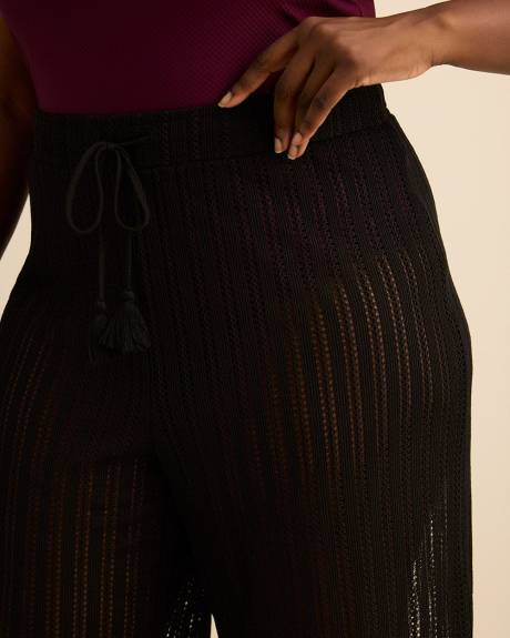 Black Crochet Wide-Leg Swim Cover-Up Pant