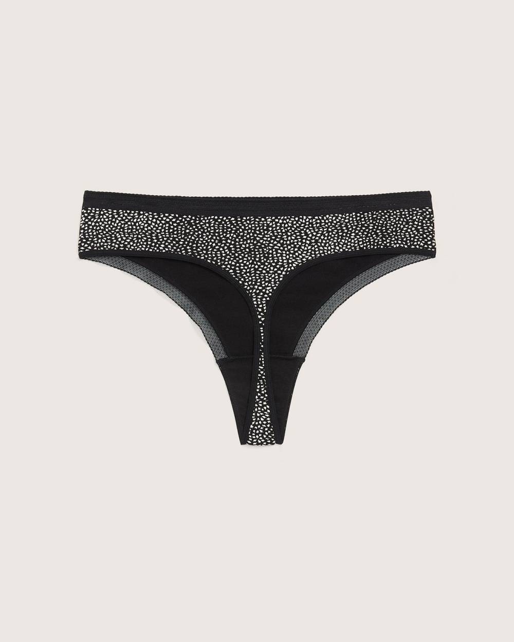 Jersey Cotton Lace Thong, Black and White Print - ti VOGLIO