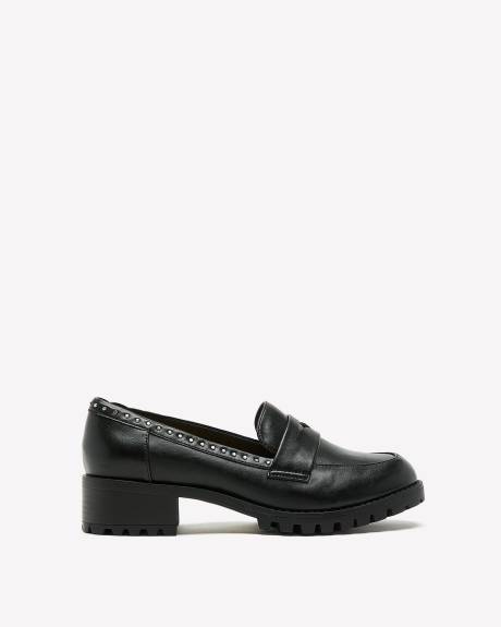 Extra Wide Width, Black Platform Loafer with Ornaments