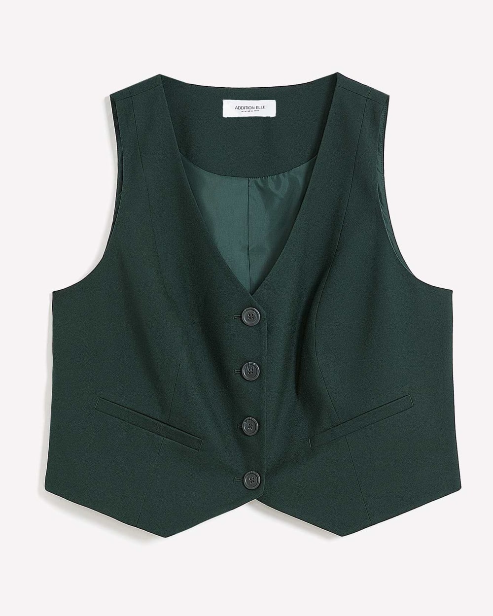 Buttoned Down Tailored Vest, Green - Addition Elle