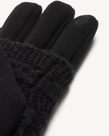 Black Knit Gloves with Cable Knit Overlay