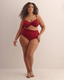 Red High-Waisted Satin Swim Brief