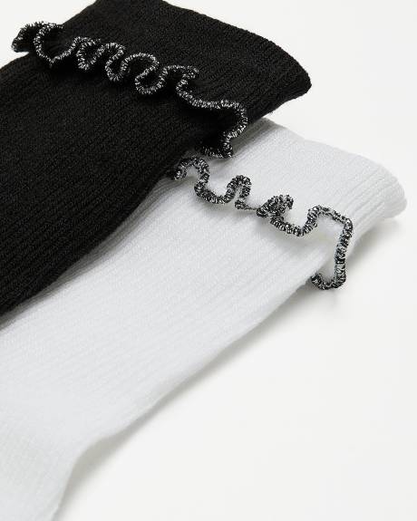 Short Lurex Lettuce-Edge Crew Socks, Set of 2