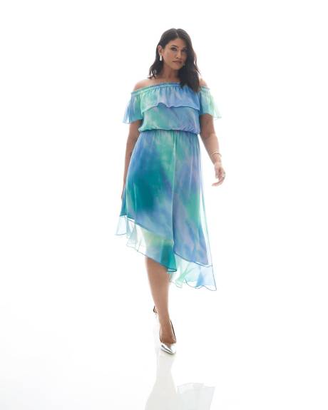 Off-Shoulder Asymmetrical Tiered Midi Dress - Addition Elle