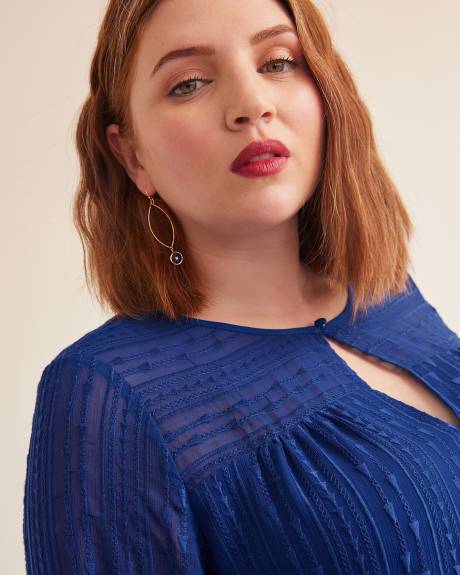 Blue Crewneck A-Line Blouse