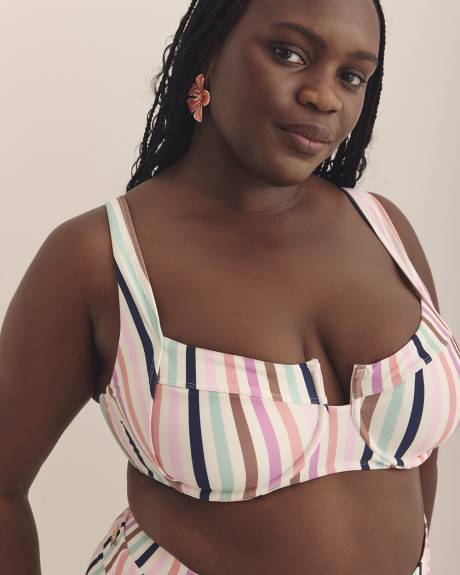 Multicoloured-Stripe Sunnie Bikini Top - Raisins Curve