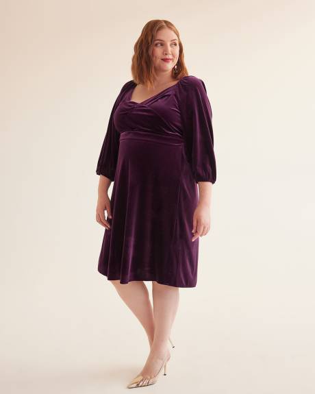 Velvet Crossover Pleated V-Neck Dress