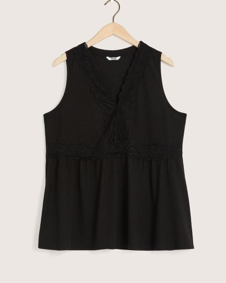 Solid Sleeveless Top with Lace Inserts