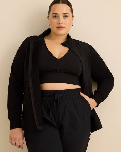 4-Way Mixed Media Mock Neck Long Sleeve Zipped Jacket - Active Zone