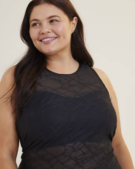 Black PatternMesh Tankini Top Penningtons