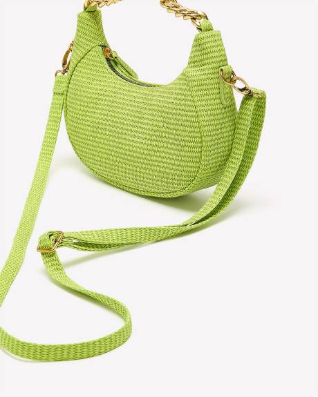 Textured Crescent Bag with Metal Chain Handle