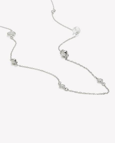 Long Necklace with Clear and Silver Beads