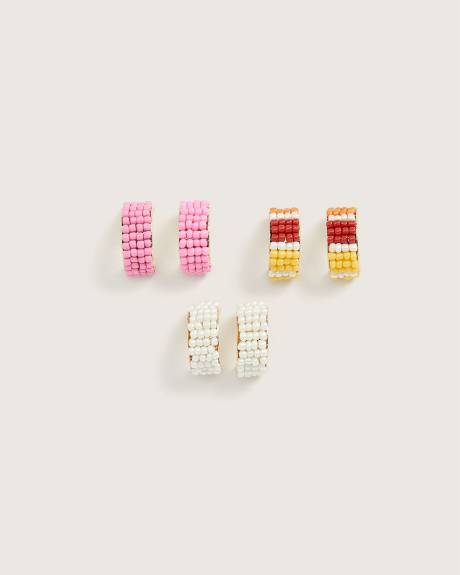 Mini boucles d'oreilles anneaux avec billes colorées, ens. de 3