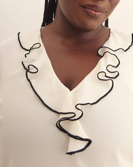 White Ruffled Swing Fashion Blouse - Addition Elle