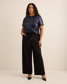 Pantalon à enfiler noir style smoking à jambe évasée Pantalon à enfiler noir style smoking à jambe évasée