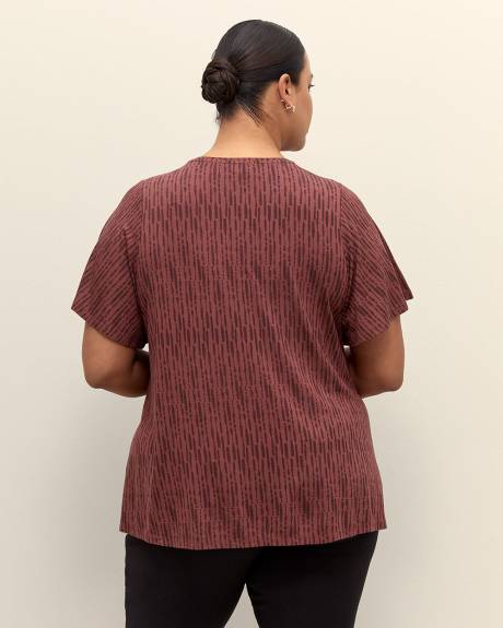 Flutter-Sleeve Knit Top with Smocked Detail