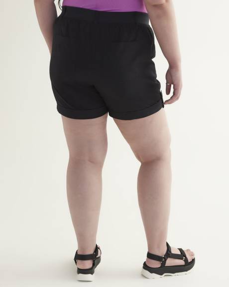 Short en coton noir avec taille côtelée