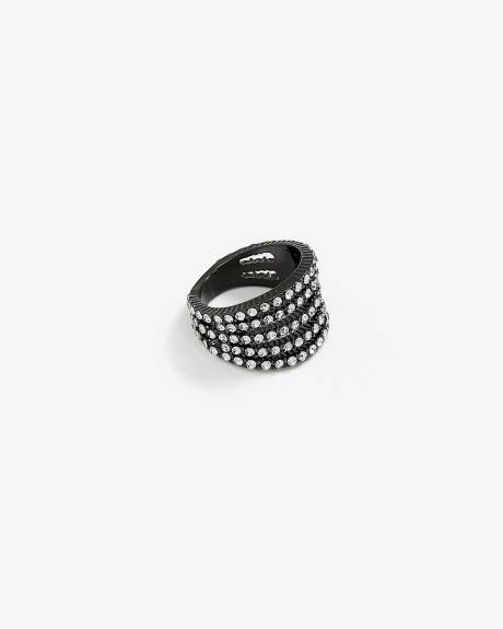 Bague à 5 rangées de pierres scintillantes noires