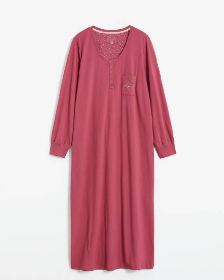 Long Dotted Sleepshirt with Chest Pocket - ti Voglio