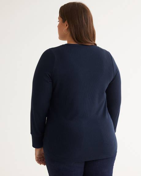 Long-Sleeve Henley Waffle Knit Top