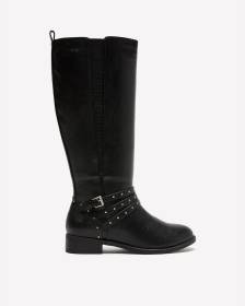 Extra Wide Width and Calf, Tall Black Boot with Thin Studded Straps