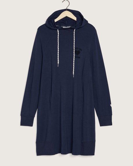 Fleece Hooded Dress with Placement Print - Active Zone