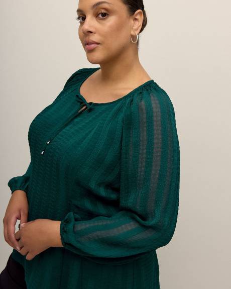 Scoop-Neck Swing Blouse with Long Balloon Sleeves