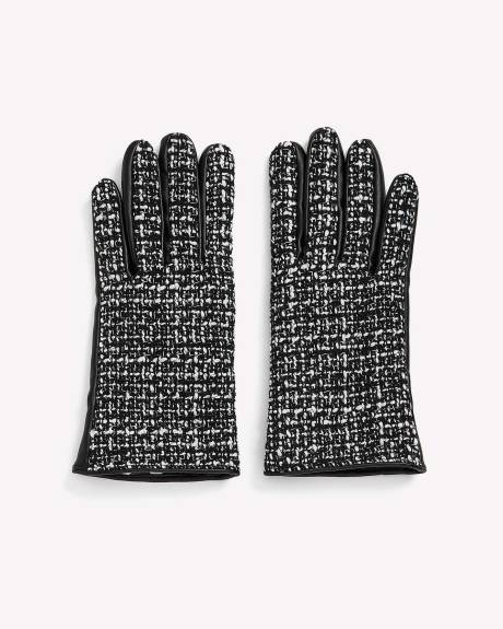 Tweed Gloves with Faux Leather Palm