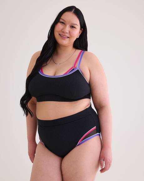 Black Ribbed Bikini Top with Inside Mesh Layer