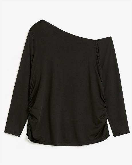Black Knit Top with Asymmetrical Neckline