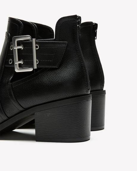 Extra Wide Width, Black Riding Bootie with Side Buckle