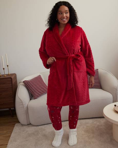 Red Cable Knit Fleece Robe - ti Voglio