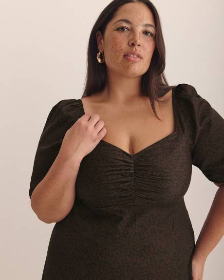 Robe mi-longue avec encolure en coeur et manches ballons - Addition Elle