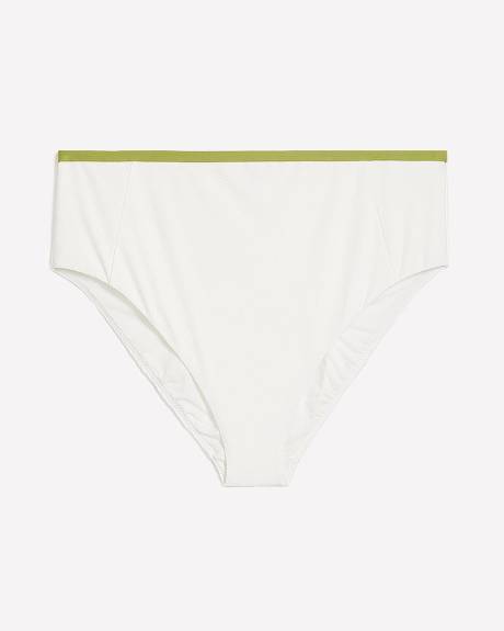 Culotte de maillot blanche texturée taille haute avec biais contrastant