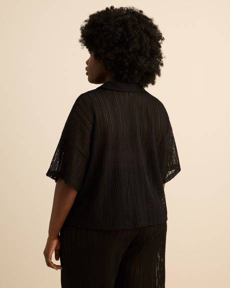 Black Crochet Buttoned-Down Top