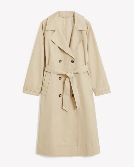 Beige Double-Breasted Trench Coat with Belt