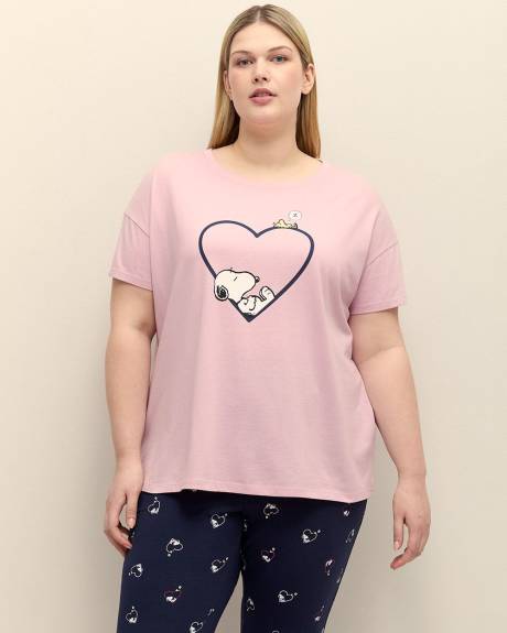 Lilac Short-Sleeve Pyjama Top with Snoopy Heart Print - ti Voglio