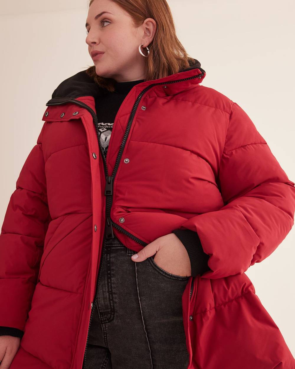 Puffer jacket with hidden hood on sale