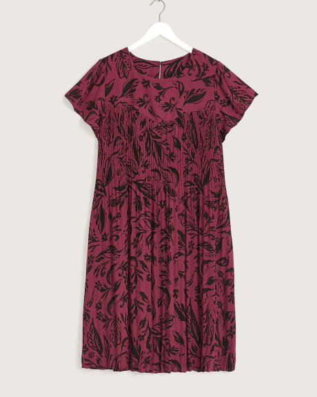 Responsible, Printed Pleated Dress with Short Fluttered Sleeves