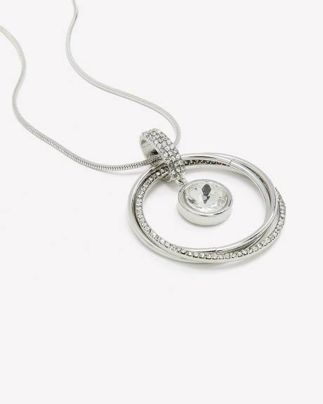 Long Necklace with Circle Pendant and Stone