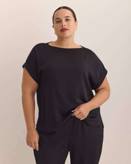 Satin Boat-Neck T-Shirt Blouse