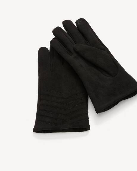 Gants en suède synthétique noir surpiqués en V