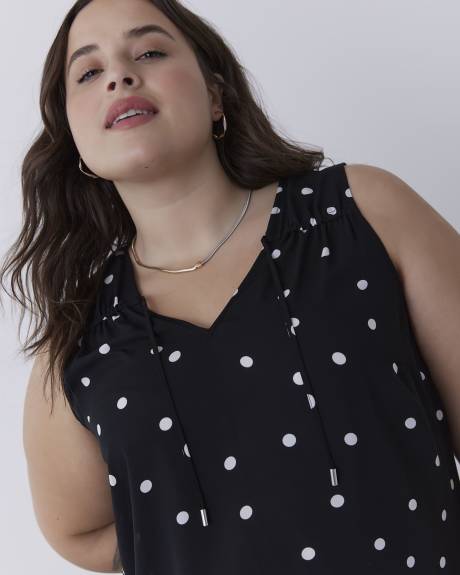 Blouse tunique sans manches à encolure en V, motif à pois, tissu responsable