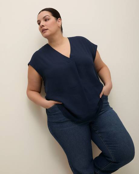 Blouse à petites manches et col en V, tissu responsable
